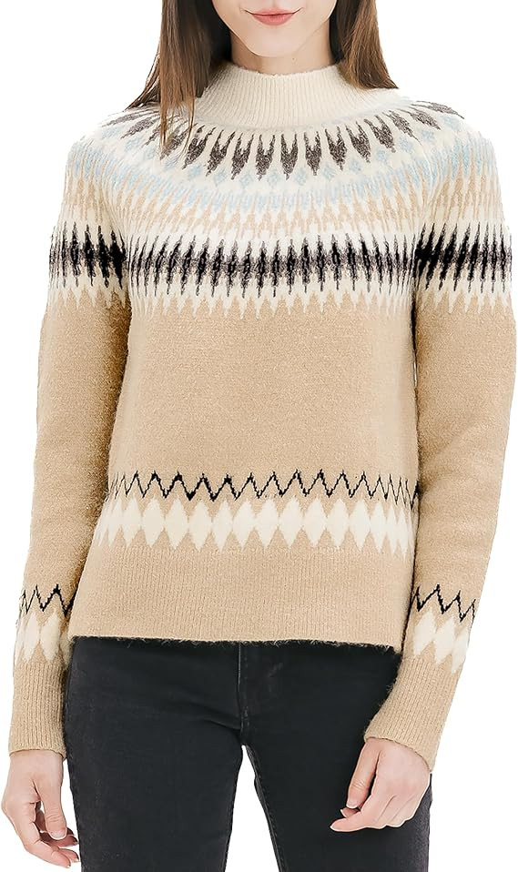 Cable Stitch Women's Long Sleeve Nordic Fair Isle Turtleneck Pullover Sweater Top | Amazon (US)