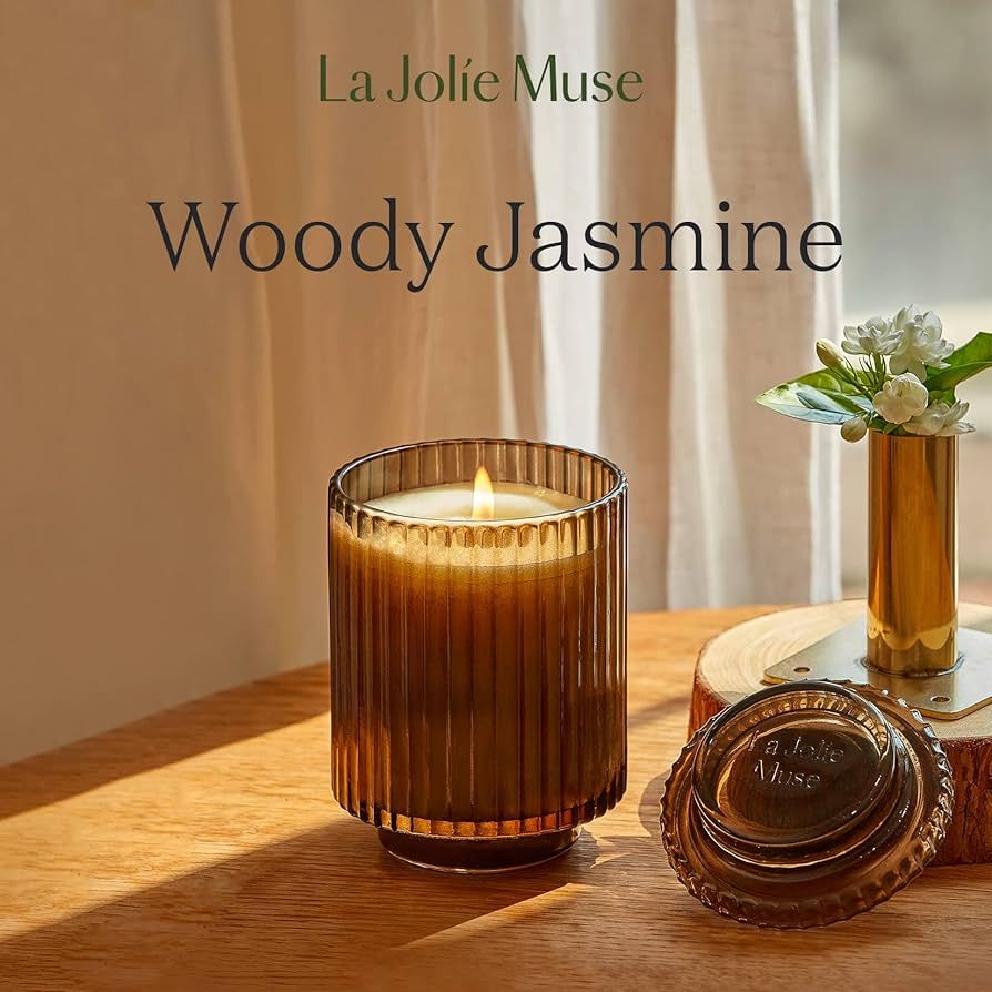 LA JOLIE MUSE Woody Jasmine Candles for Home Scented - Luxury Jar Candles with Aesthetic Glass, C... | Amazon (US)