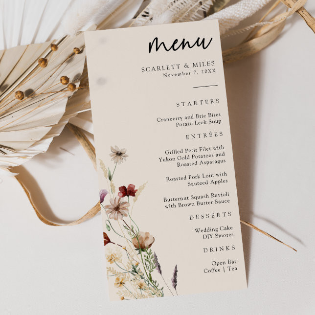 Floral Boho Wedding Menu | Zazzle | Zazzle