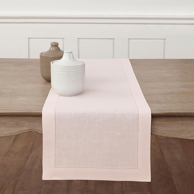 Solino Home Linen Pink Table Runner 72 Inches Long - 100% Pure Linen Hemstitch Table Runner 14 x ... | Amazon (US)