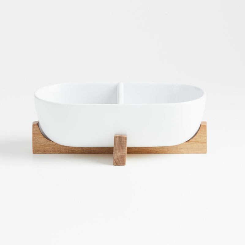 Oven-to-Table Two-Part Serving Dish with Wood Trivet + Reviews | Crate & Barrel | Crate & Barrel