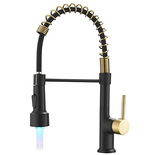 GIMILI Black Gold Kitchen Faucet with Pull Down Sprayer Single Handle LED Kitchen Sink Faucet | Amazon (US)