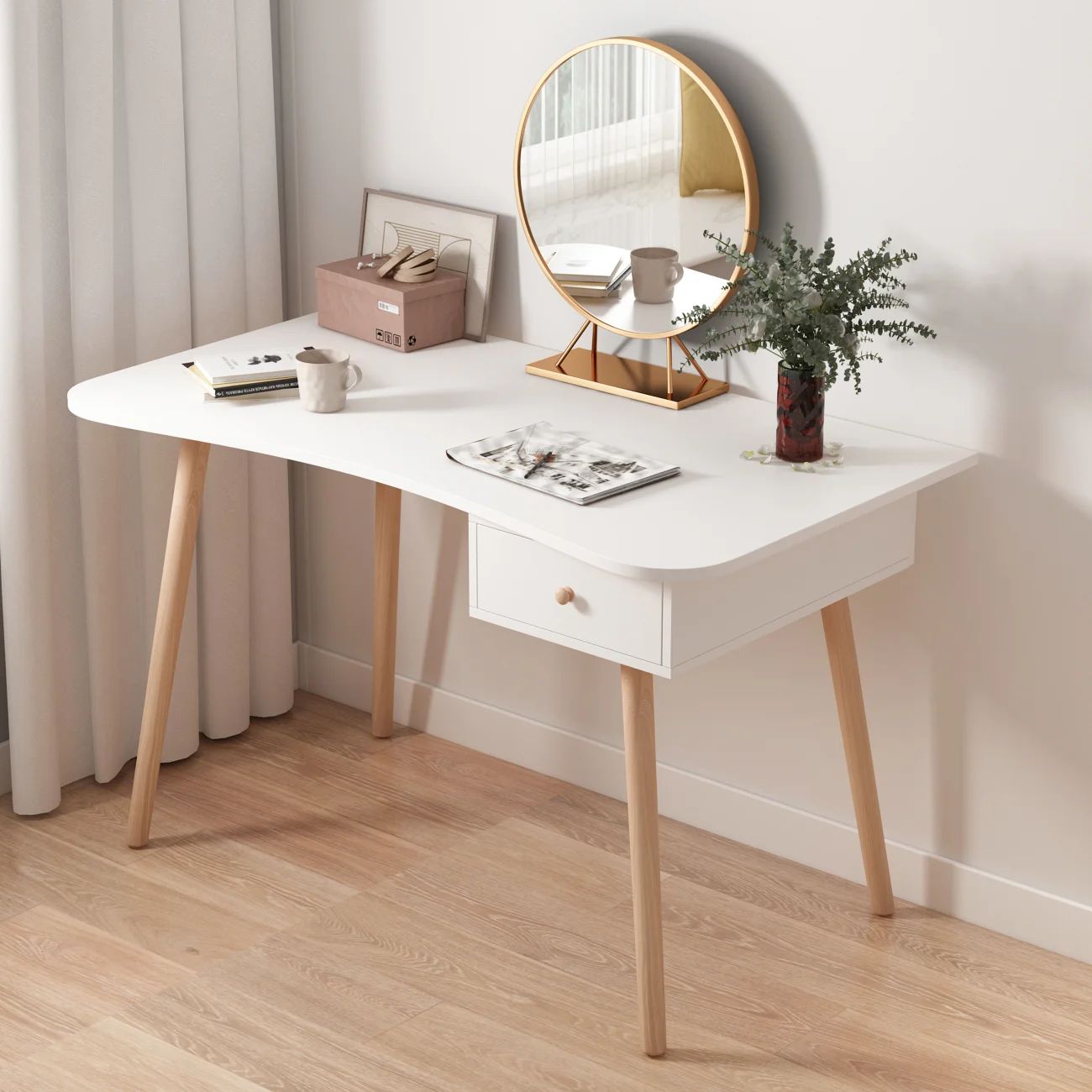 Castaldo Vanity Table With Curved Desktop And One Drawer | Wayfair North America