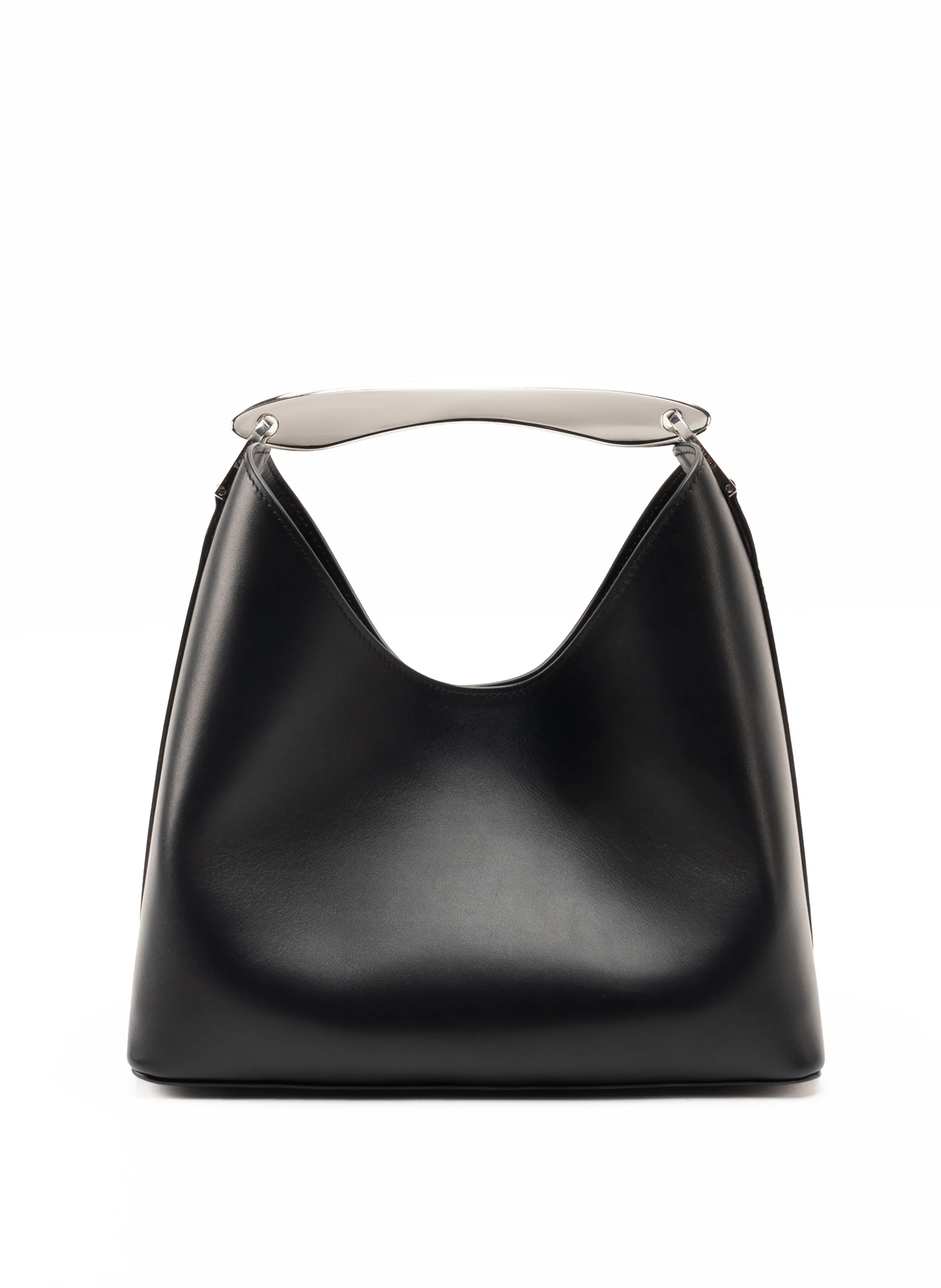 Boomerang Leather Black Silver Handle - Leather Handbags for Women - Elleme | Elleme