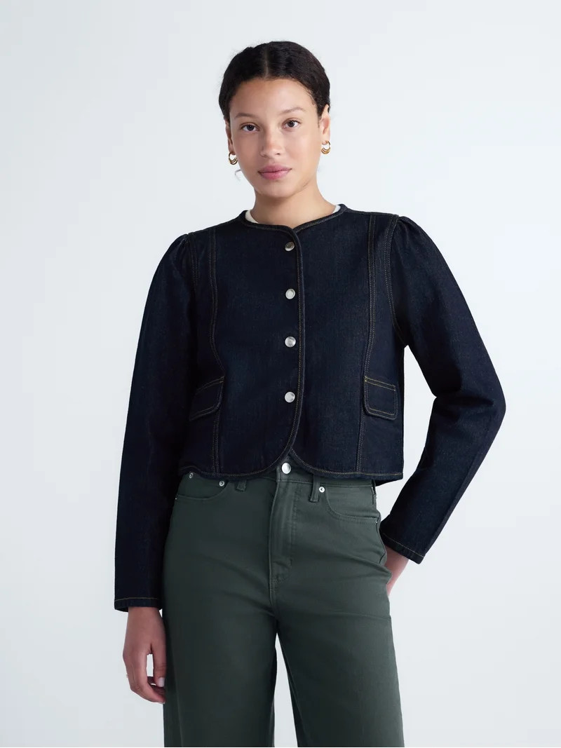 Free Assembly Women's Long Sleeve Puff Sleeve Crop Jacket, Sizes XS-XXL | Walmart (US)