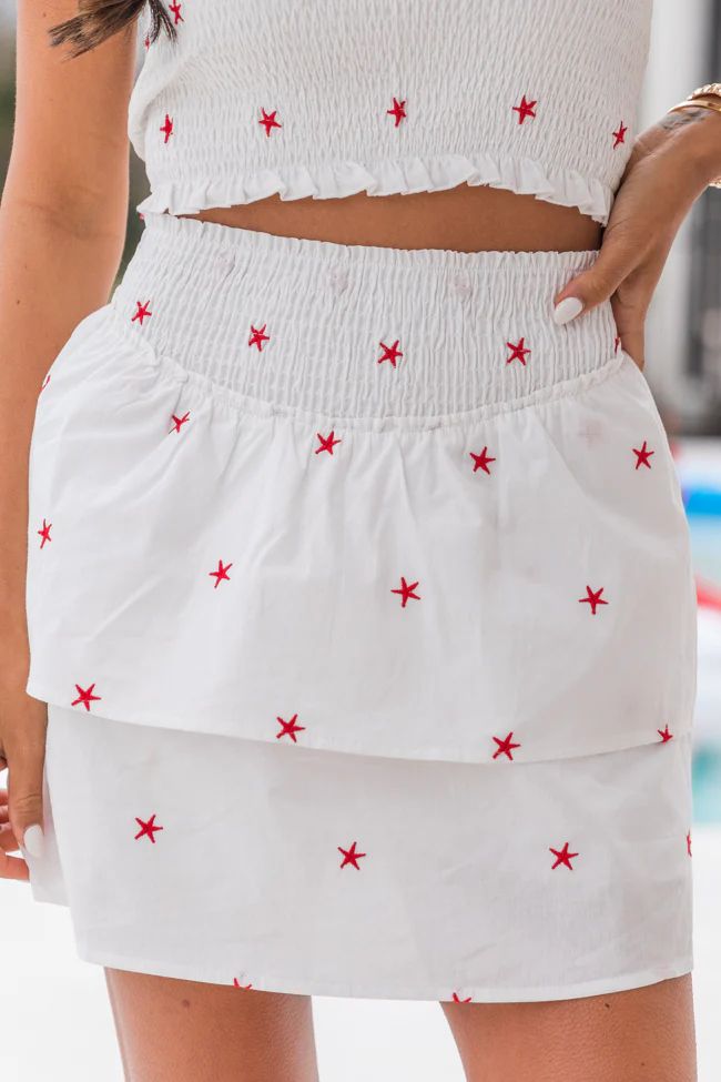 Lifetime Chance Ivory And Red Stars Smocked Waist Printed Skort | Pink Lily