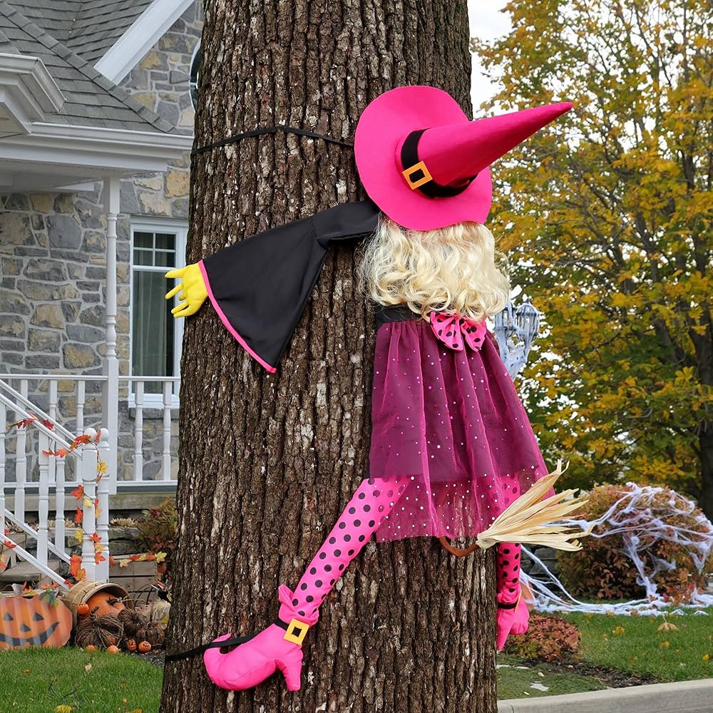 Crashing Witch into Tree Halloween Decoration, 53" Flying Witches Halloween Decorations, Cute Wit... | Amazon (US)