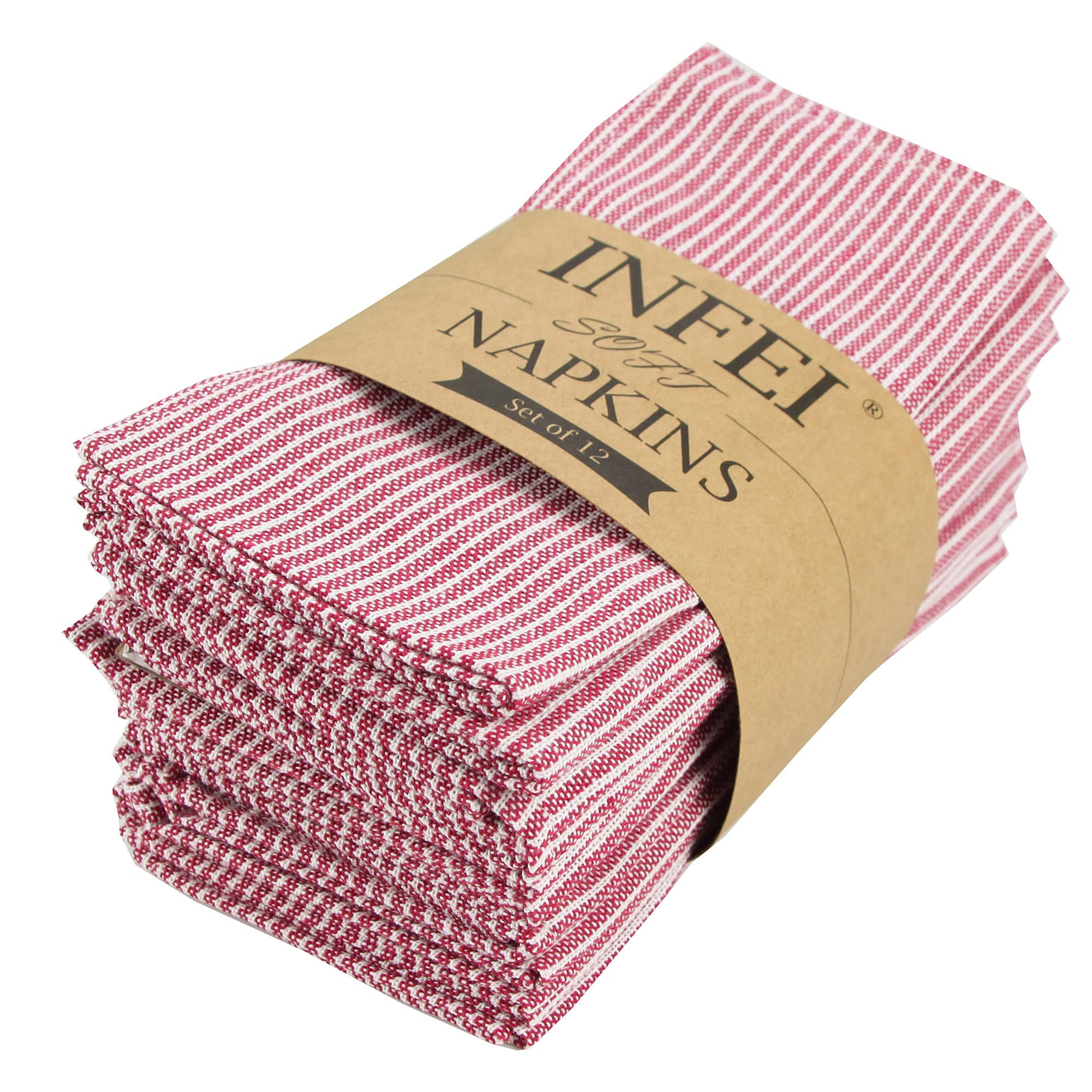 Narrow Striped Cotton Linen Blended Dinner Cloth Napkins - Set of 12 (40 x 40 cm) - for Xmas Part... | Amazon (US)