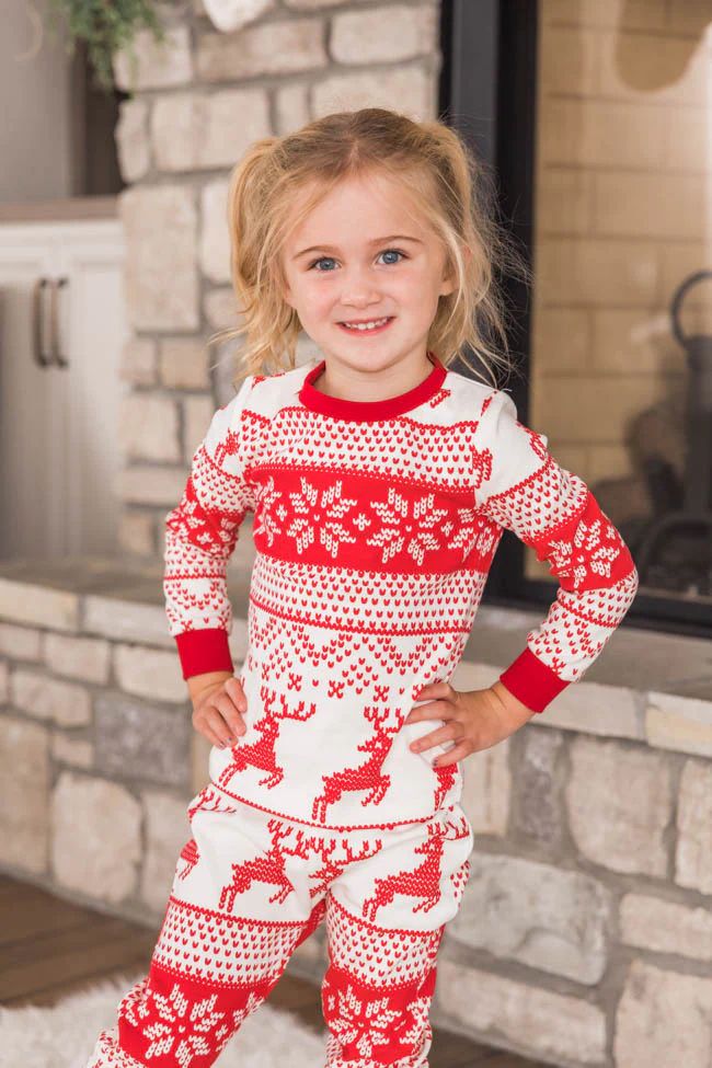 Wishing For Snow Days Kids Ivory/Red Pajama Set | The Pink Lily Boutique