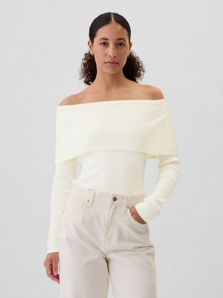 CashSoft Ribbed Off-Shoulder Sweater Top | Gap Factory