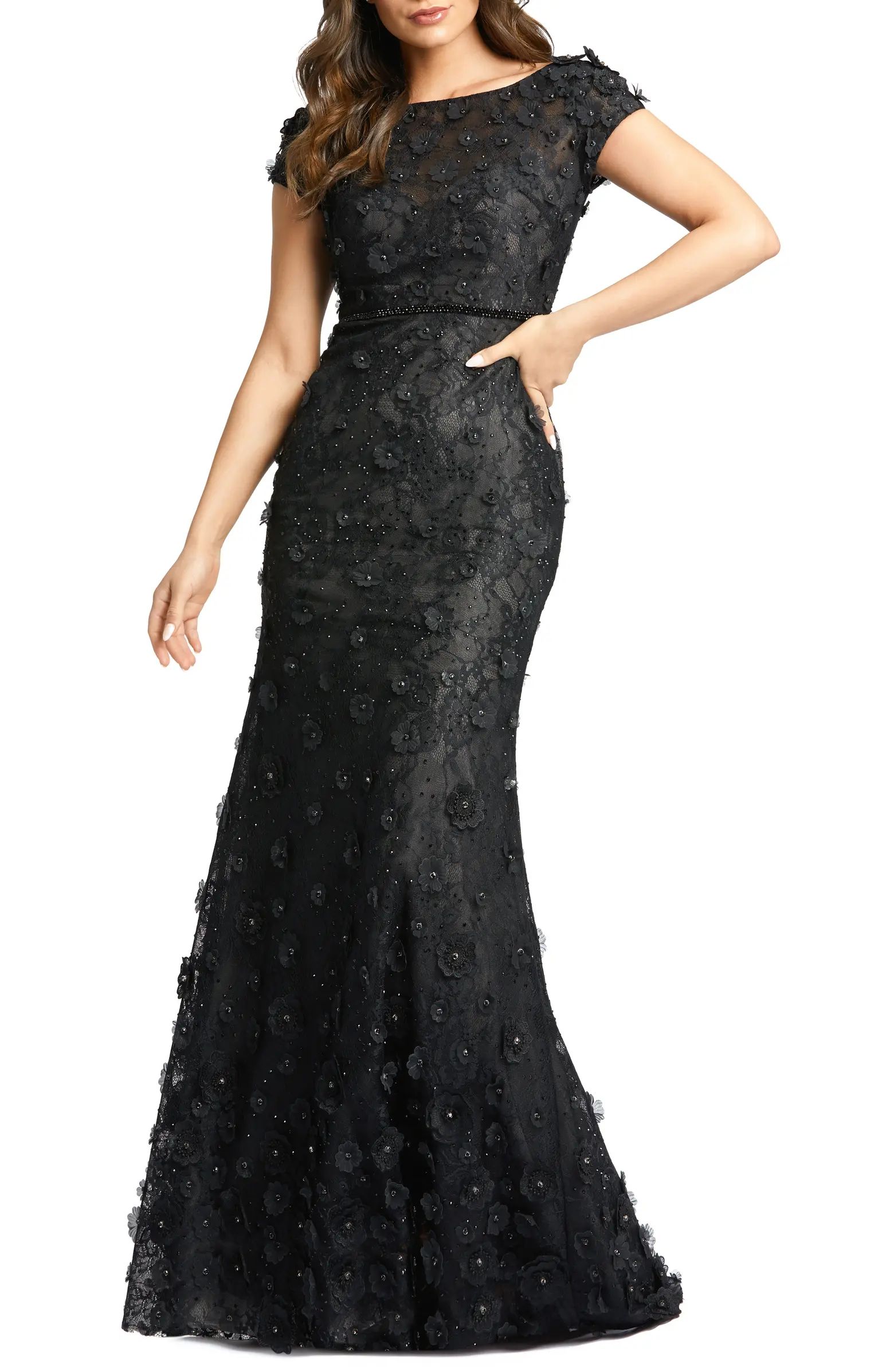 Mac Duggal Floral Appliqué Lace Trumpet Gown | Nordstrom | Nordstrom