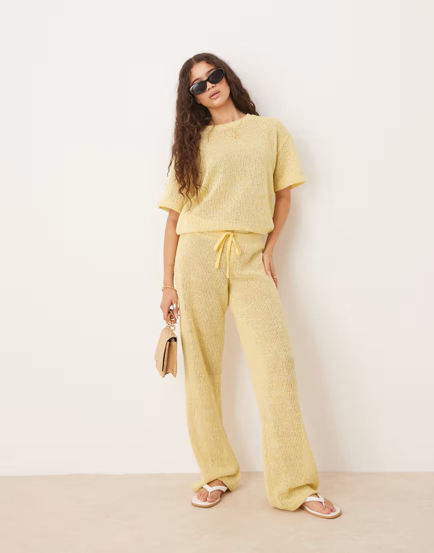 ASOS DESIGN textured jersey in wide leg trouser co-ord in lemon-Yellow | ASOS (Global)