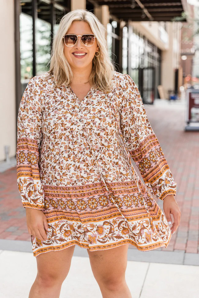 Sunset Chaser Orange Printed Mini Dress | Pink Lily