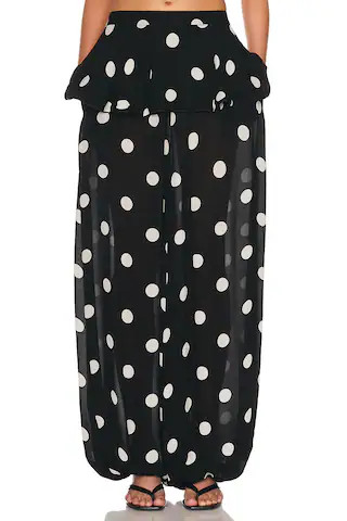 ADRIANA DEGREAS Polka Dot Peplum Pant in Black | FWRD 