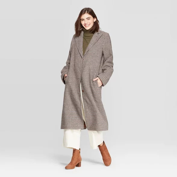 Women's Plaid Single Breasted Top Coat - A New Day™ heather brown | Target