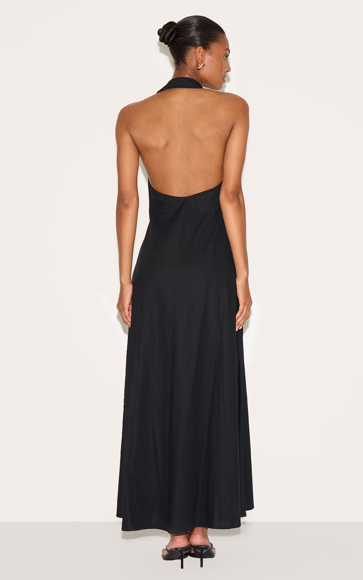 Black Button Down Collar Detail Maxi Dress | PrettyLittleThing UK