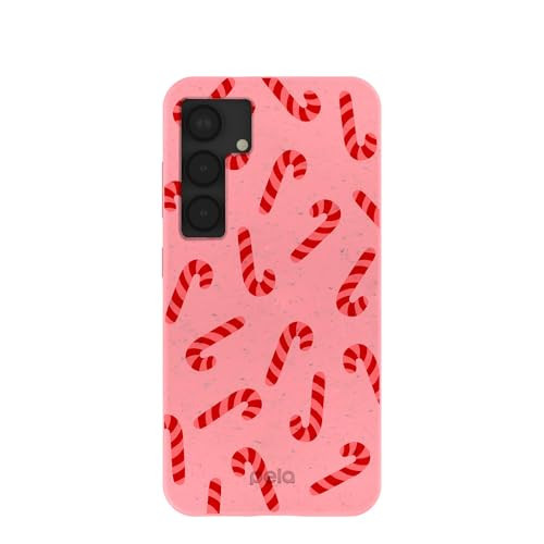 Pela | Phone Case Compatible with Samsung Galaxy S25 | Holiday Collection | Supports Wireless Charging | Cute Eco Friendly | Bubblegum Pink Candy Cane Chaos | Amazon (US)
