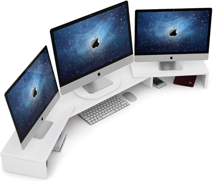 Tribesigns Triple 3 Shelf Tier Monitor Stand Riser with Adjustable Length and Angle, White | Amazon (US)