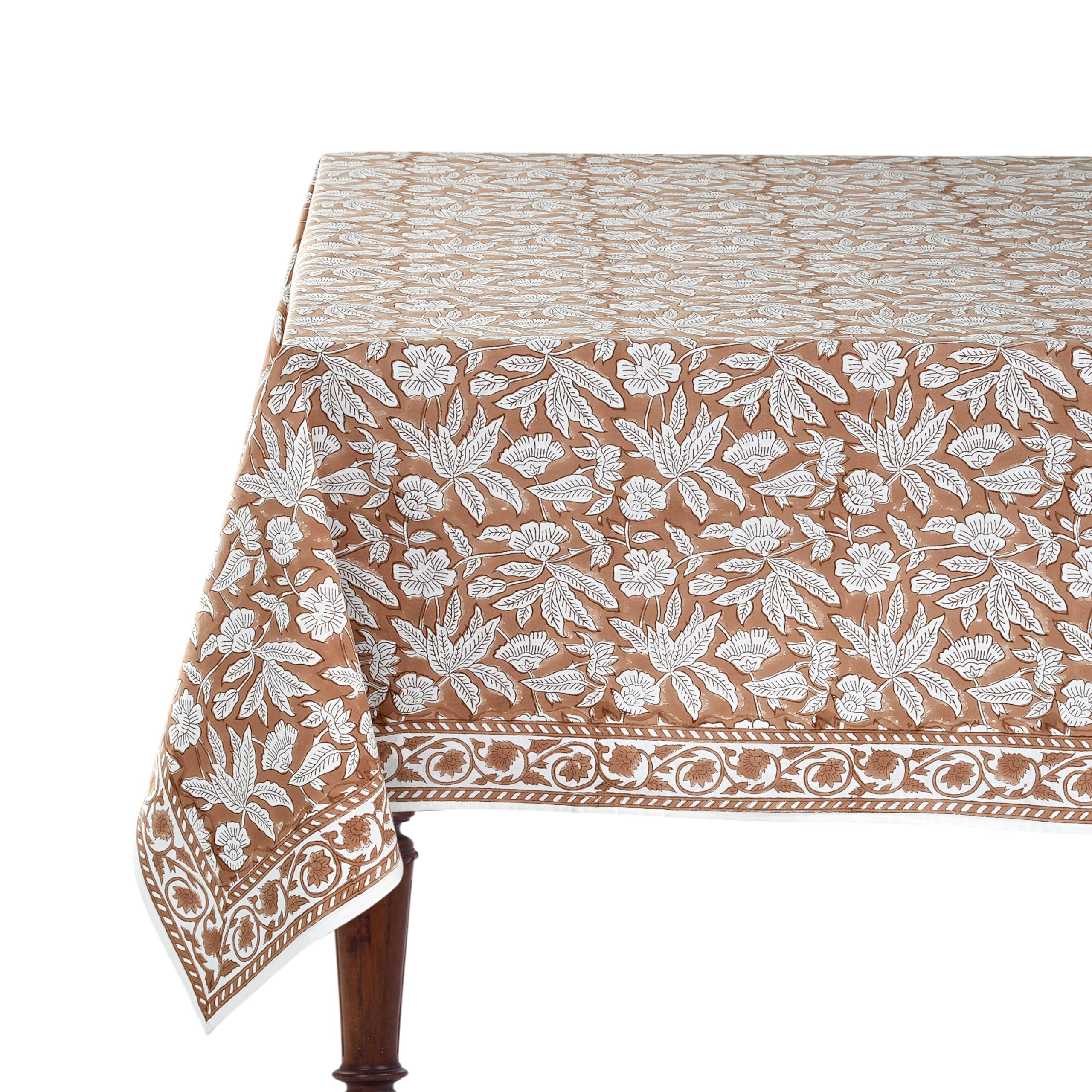 Ridhi Oak Brown Hand Block Print Cotton Rectangle Tablecloth 108 x 60 inch-Reusable Table Cover D... | Amazon (US)
