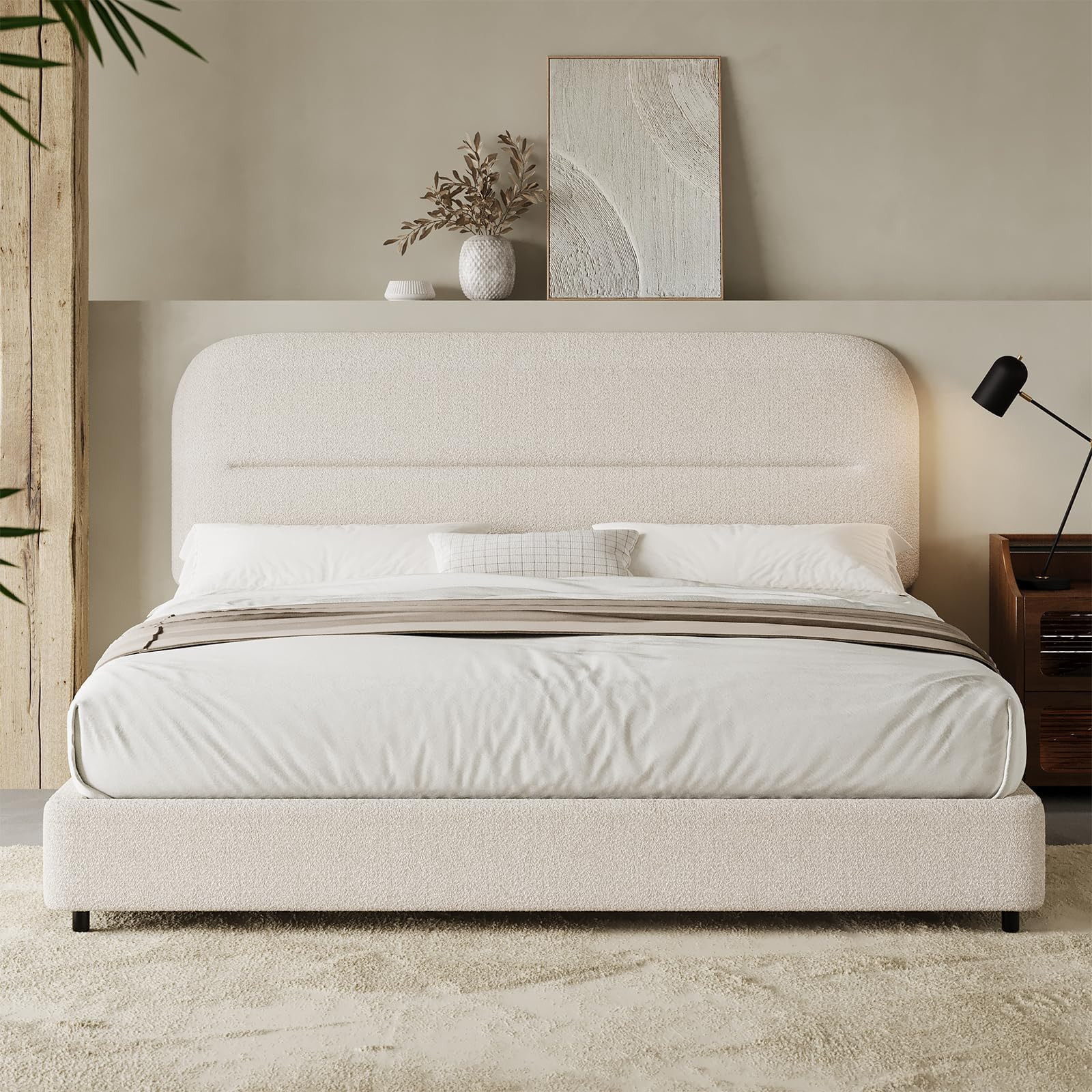Queen Bed Frame with Headboard, Boucle Upholstered Soft Platform Bed Frame with Thickened Footboa... | Amazon (US)