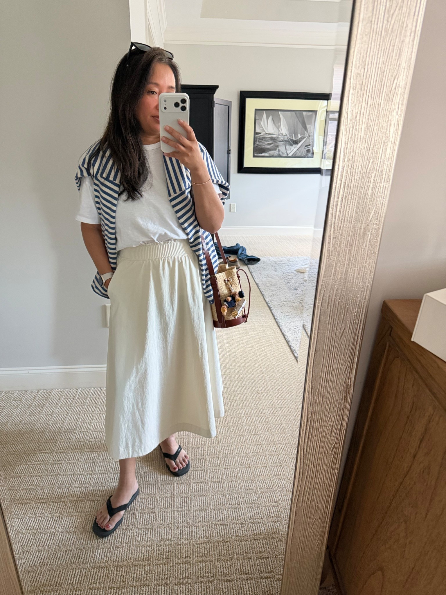 Comfy classic spring outfit

🦋Relaxed fit white tee @Aerie -Small
🦋Breathable skirt with pockets @lululemon -small size down 
🦋 Comfy Flips Flops @lululemon -half sizes go down. I got 6 
🦋raffia bucket bag @SEZANE 


#LTKPetite #LTKootd #LTKOver40
