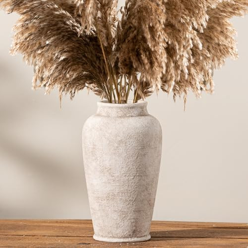 Ceramic Large Flower Vase, 11 Inch Tall White Rustic Vase Farmhouse Decorative Vase Floral Potter... | Amazon (US)