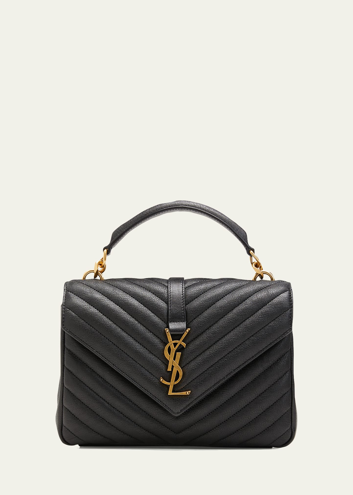 Saint Laurent College Medium YSL Matelasse Lambskin V-Flap Crossbody Bag with Golden Hardware | Bergdorf Goodman