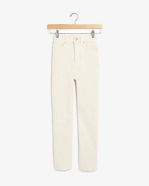 Super High Waisted Off-White Raw Hem Straight Jeans | Express