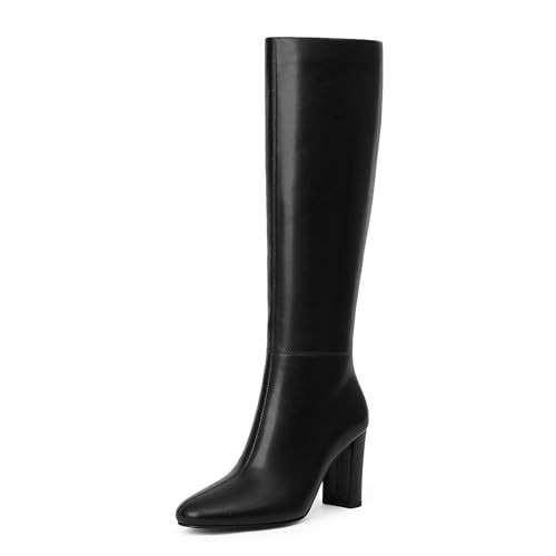 Modatope Black Knee High Boots for Women Chunky Heel Rounded Toe Fall Winter Boots 2024 Block Heel Side Zipper Tall Boots Size 11 | Amazon (US)