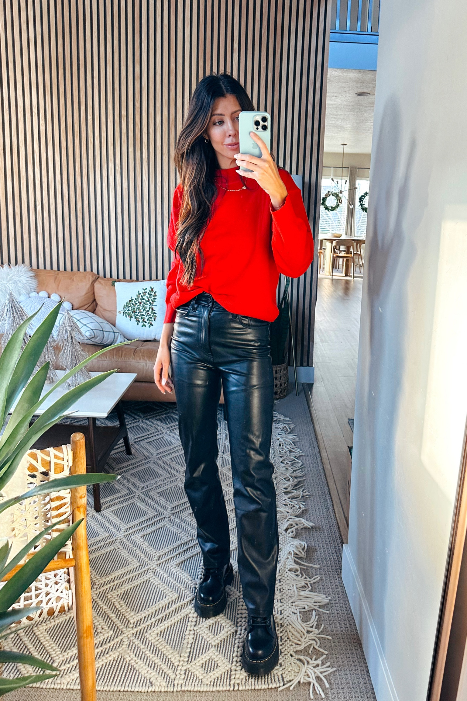 Love this $22 red sweater! Wearing the size small! Also, my favorite faux black leather pants are restocked and 20% off today! I’m wearing the 25 short in these! #holidaylook #redsweater #targetfinds 

#LTKsalealert #LTKunder100 #LTKHoliday