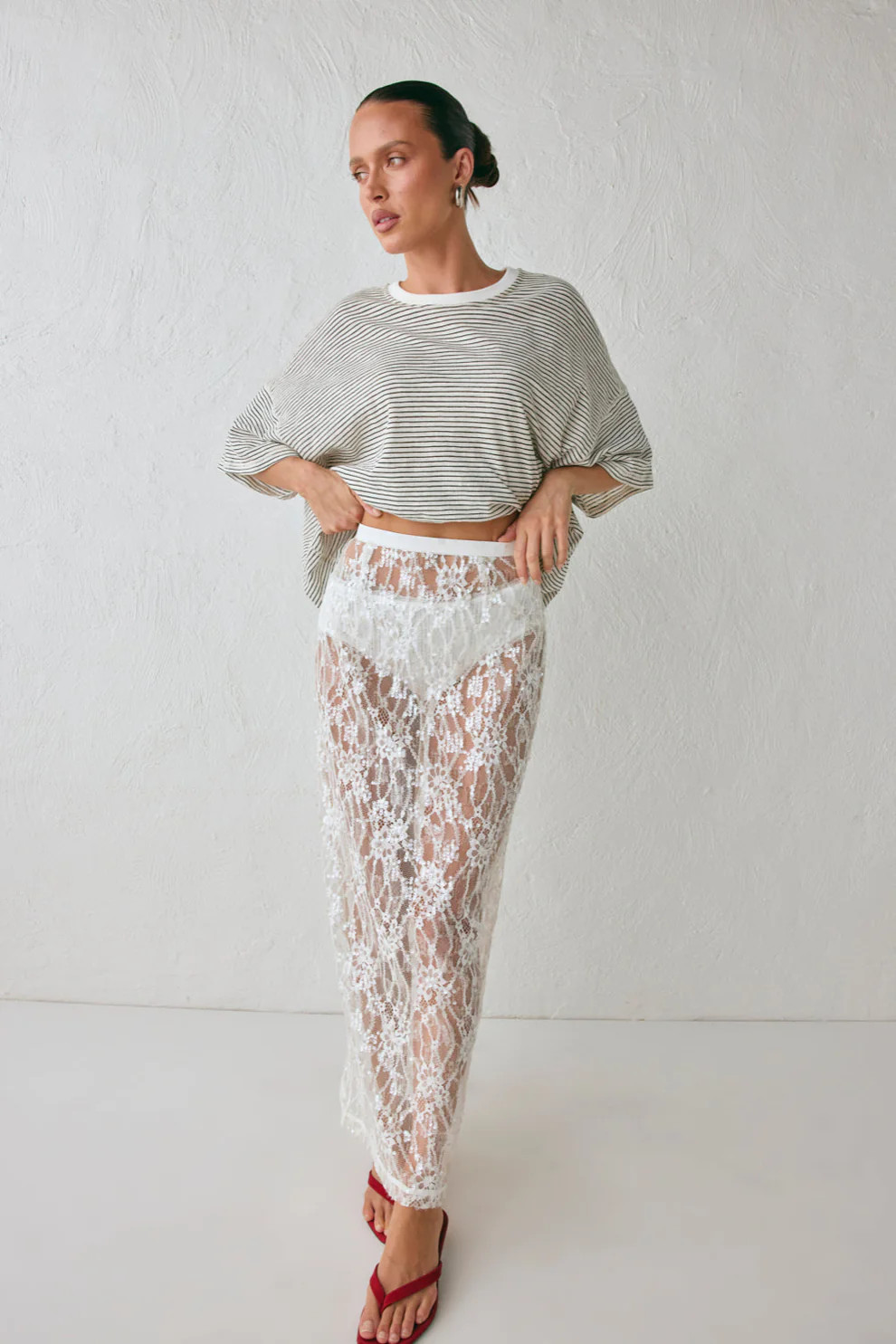 Devyn Sequin Midi Skirt White | VRG Grl