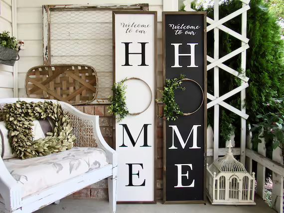 HOME Porch Sign with greenery wreath framed porch sign | Etsy | Etsy (US)
