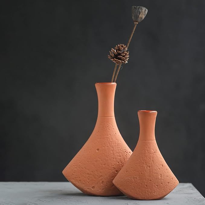 Terracotta Vase Set of 2,Tall Vases for Flowers, Clay Vases,Tall Vases for Flowers, Rustic Home D... | Amazon (US)