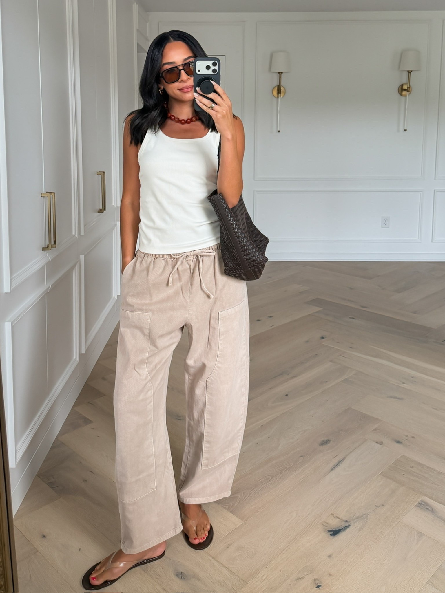 Casual chic summer outfit! Wearing size S scoopneck tank (use code NENAXSPANX to save 15% off your first order) and size M barrel pants (wearing low rise could size down) 


casual outfit, work from home outfit, summer outfit, summer fashion, mom outfit, postpartum outfit, gap pants