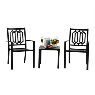 MEOOEM 3 Pcs Outdoor Bistro Table and Chair Set Square Wrought Iron Dining Table and 2 Patio Chair A | The Home Depot