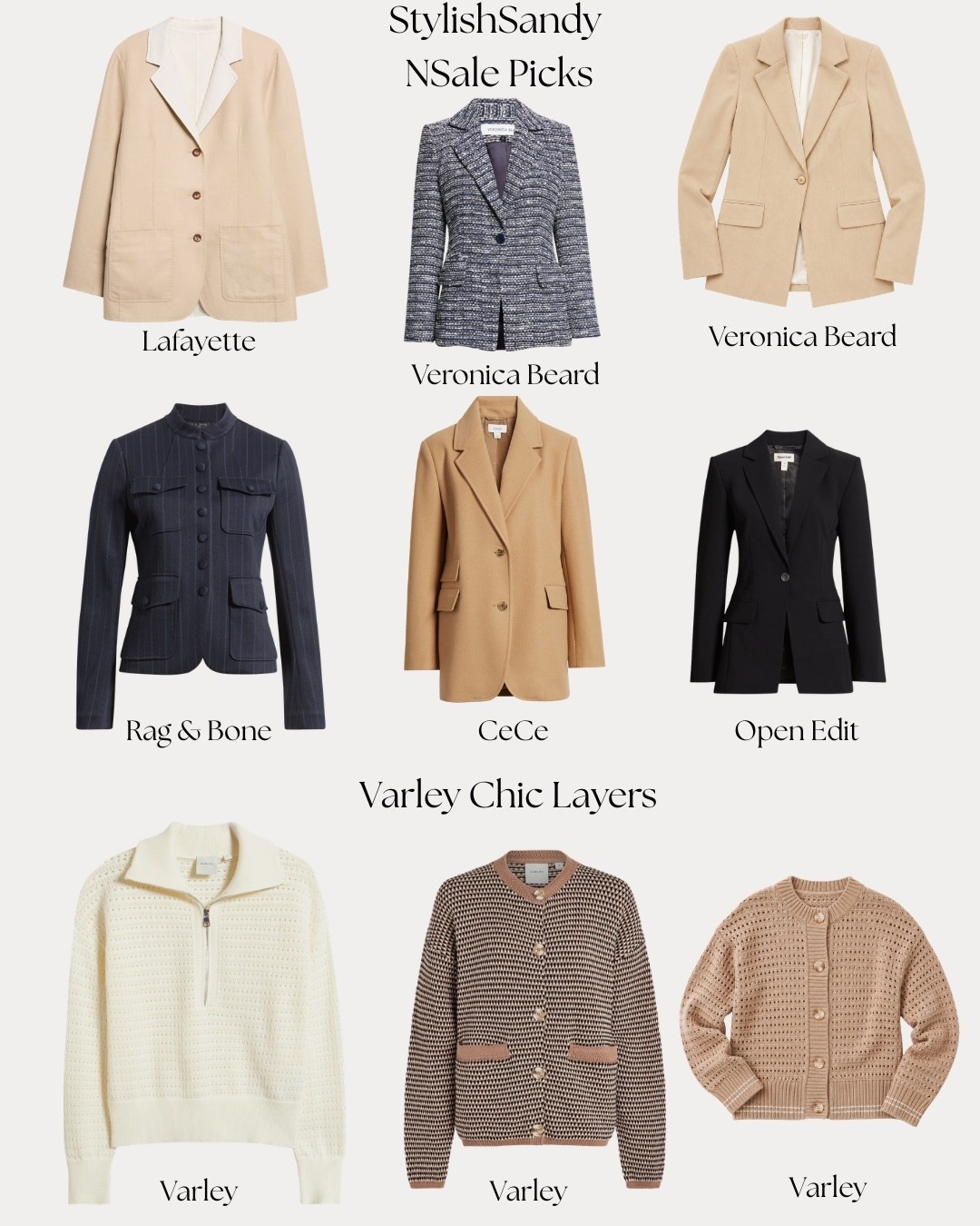 Sweaters, blazers & favorite Varley cardigans. Fit tts.  These
will sell out fast.  

Nse sweaters, blazers

#LTKOver40 #LTKSaleAlert #LTKSeasonal