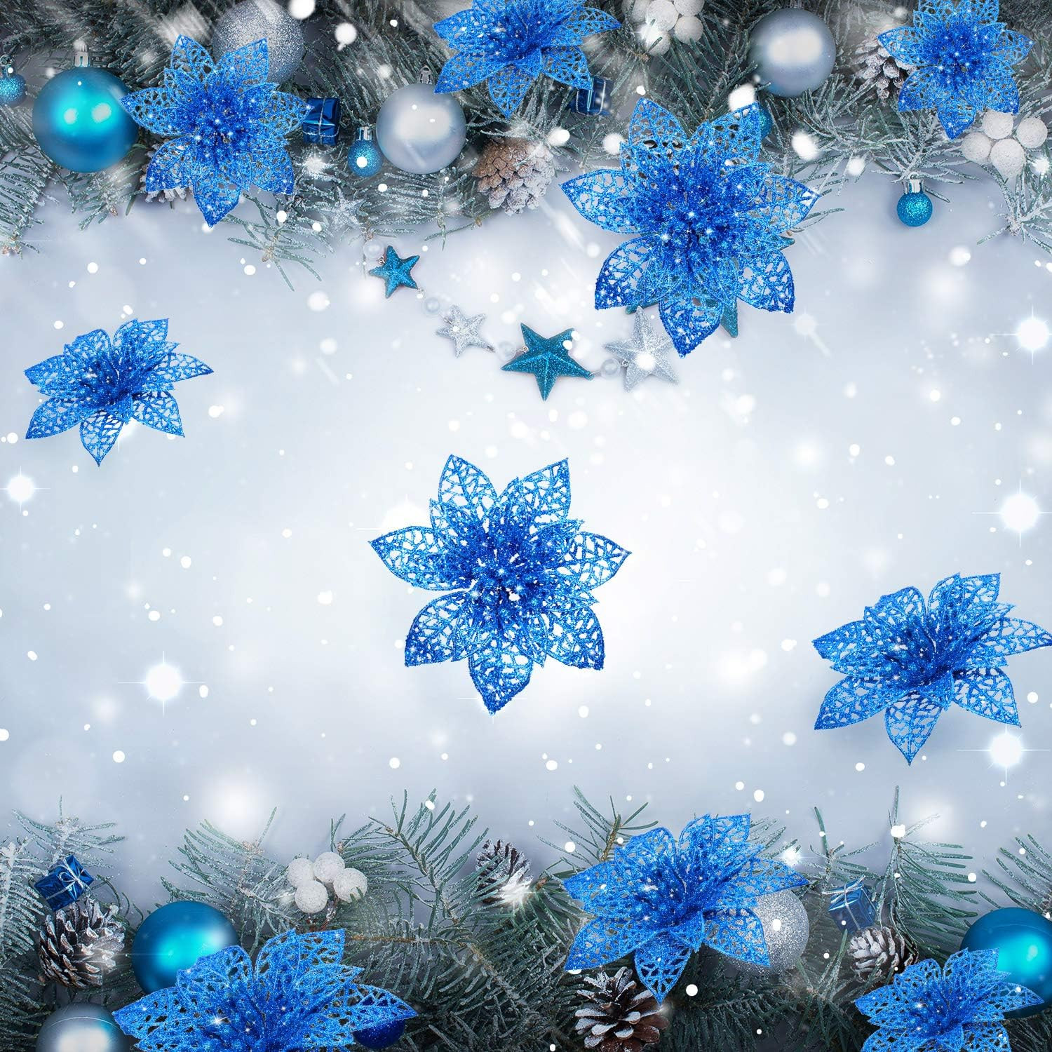 Boao 24 Pieces Glitter Poinsettia Christmas Tree Ornament Christmas Flowers Decor Ornament, 3/4/6... | Amazon (US)