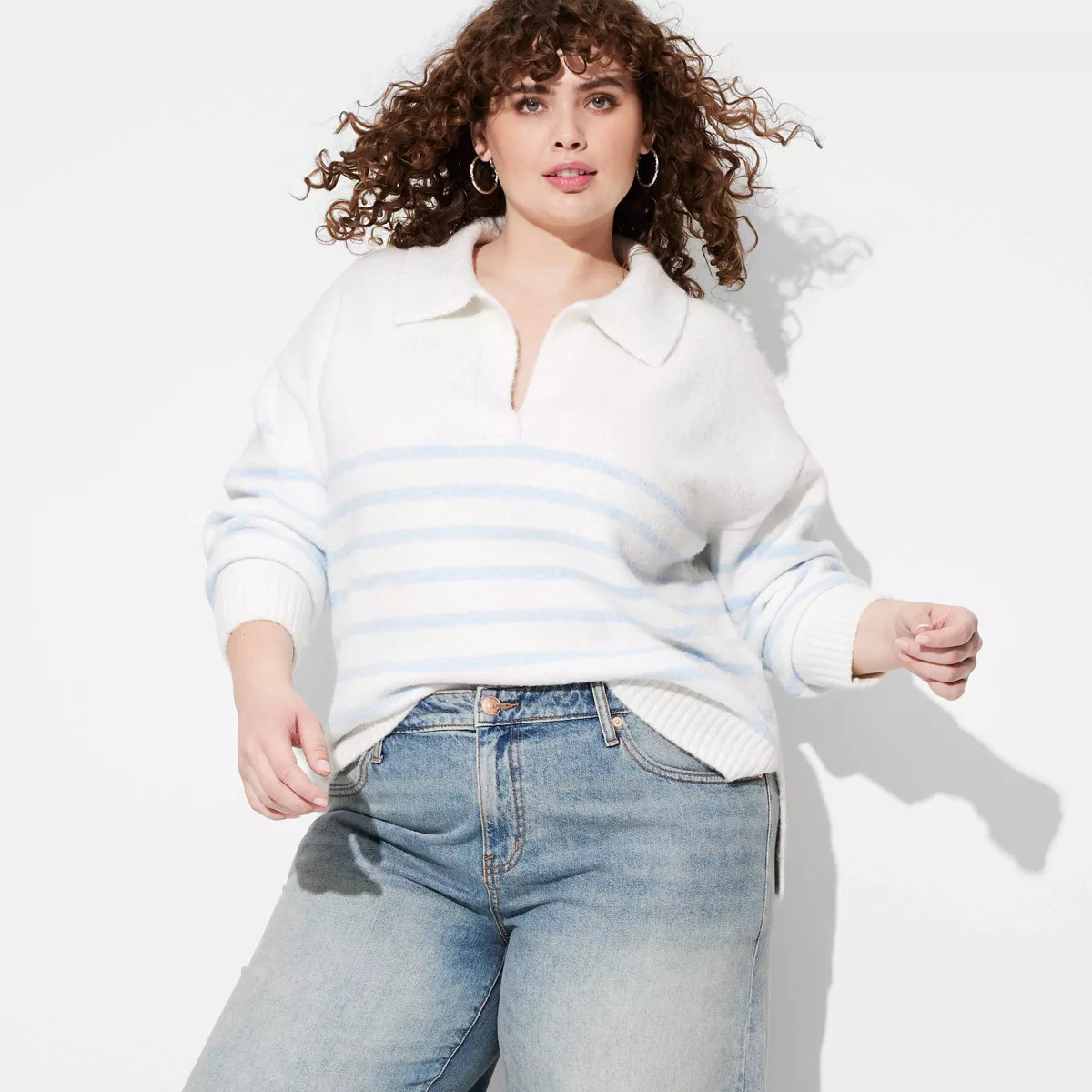 Women's Oversized Polo Pullover Sweater - Wild Fable™ Blue Striped 4X | Target