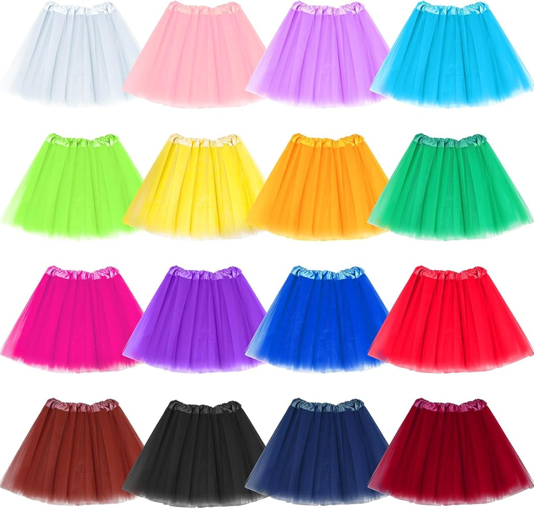 Handepo 16 Packs Tutu Skirts for Women 80's Adult Cosplay Tulle Tutu Skirts Classic Elastic 3 Lay... | Amazon (US)