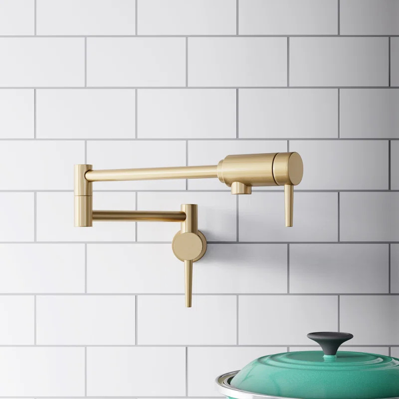 Modern Brushed Gold Pot Filler Kitchen Faucet, Wall Mount Kitchen Faucet, Champagne Bronze 1165LF... | Wayfair North America