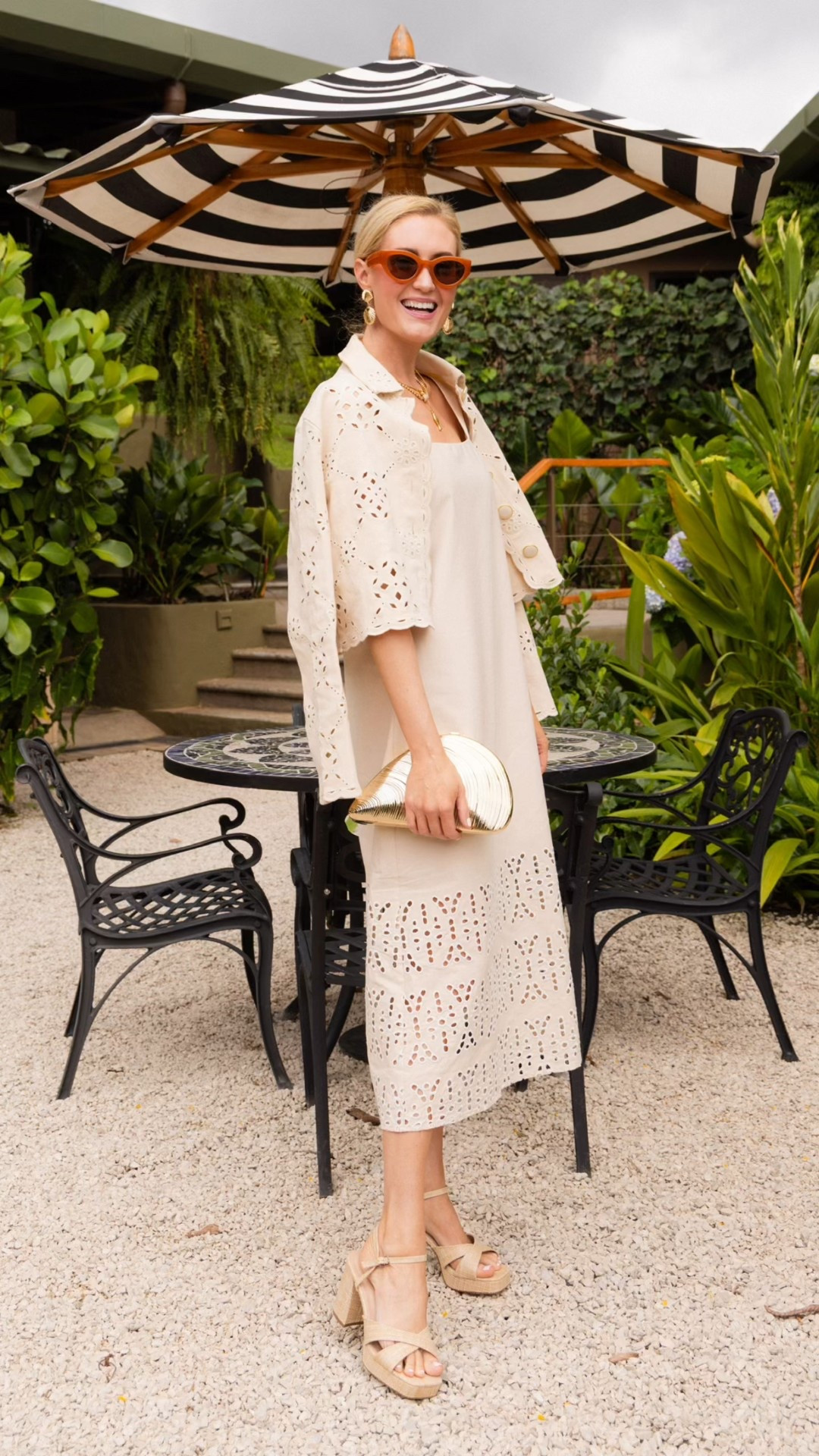 An easy summer outfit that works for lunch dates, vacations, and warm evenings out. A breezy white eyelet midi dress layered with a light jacket, neutral wedges, and a simple clutch for a polished but relaxed look.

#LTKTravel #LTKootd