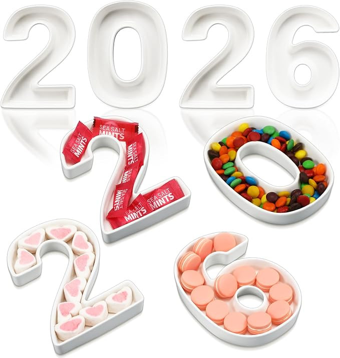 4 Pcs 2026 Number Letter Charcuterie Boards 2026 New Year Ceramics Fillable Letters Box Small Whi... | Amazon (US)