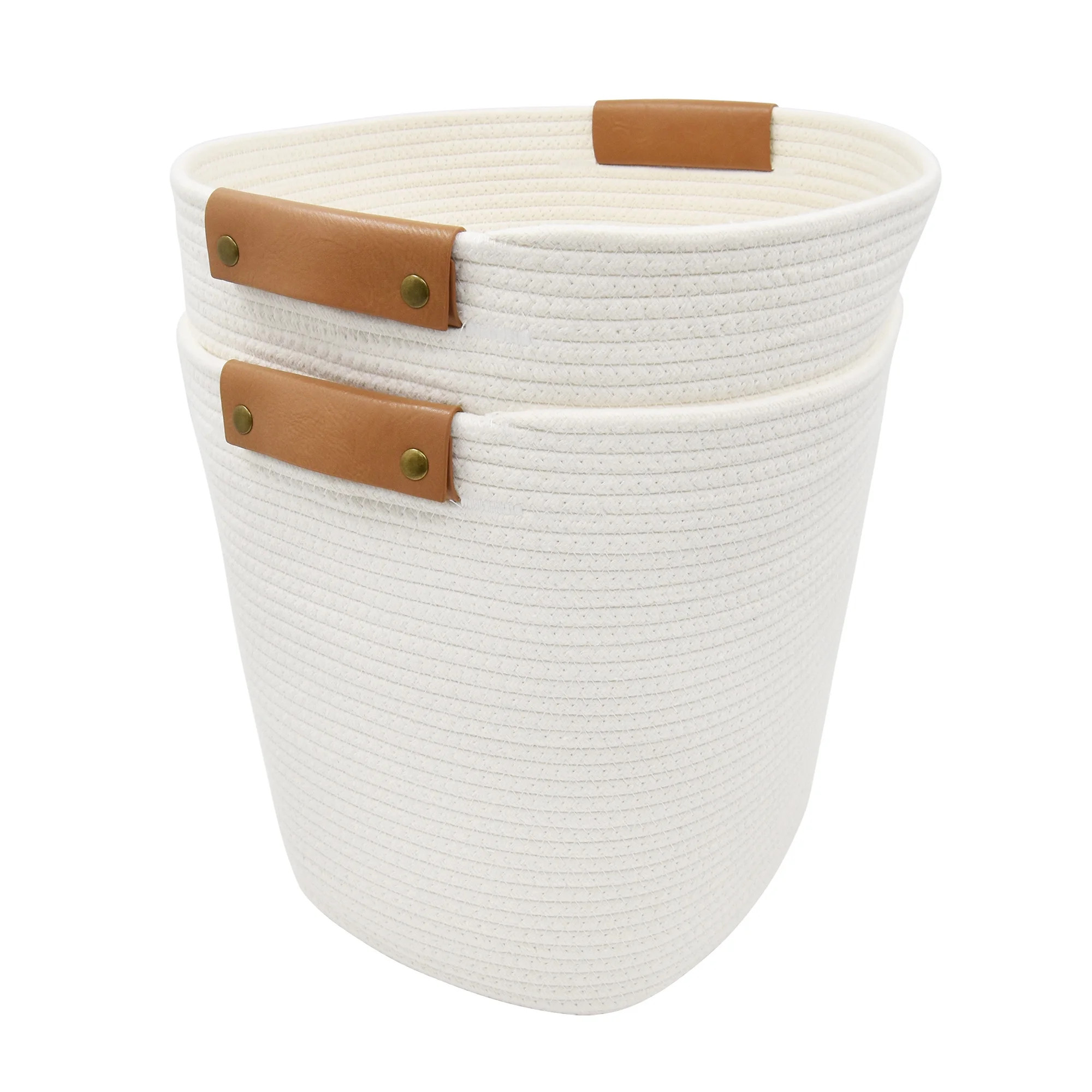 Better Homes & Gardens Large Cotton Rope Basket, White, 2 Pieces | Walmart (US)