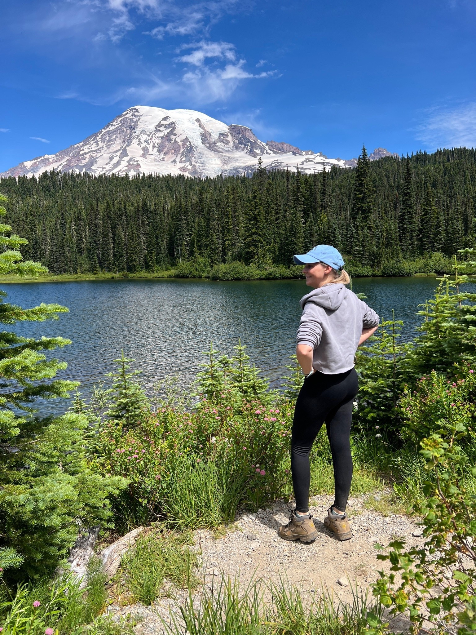 That feel good feeling when you make it to the view point half way through your hike. Layers, wool socks, hiking boots, and a hat are a must when trekking mountain trails. Mount Rainier, what a beauty she is!

#LTKdayinmylife #LTKActive #LTKTravel