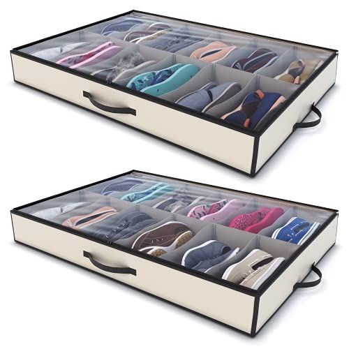 Woffit Under Bed Shoe Storage Organizer – Set of 2 Large Containers, Each Fit 12 Pairs of Shoes – St | Amazon (US)