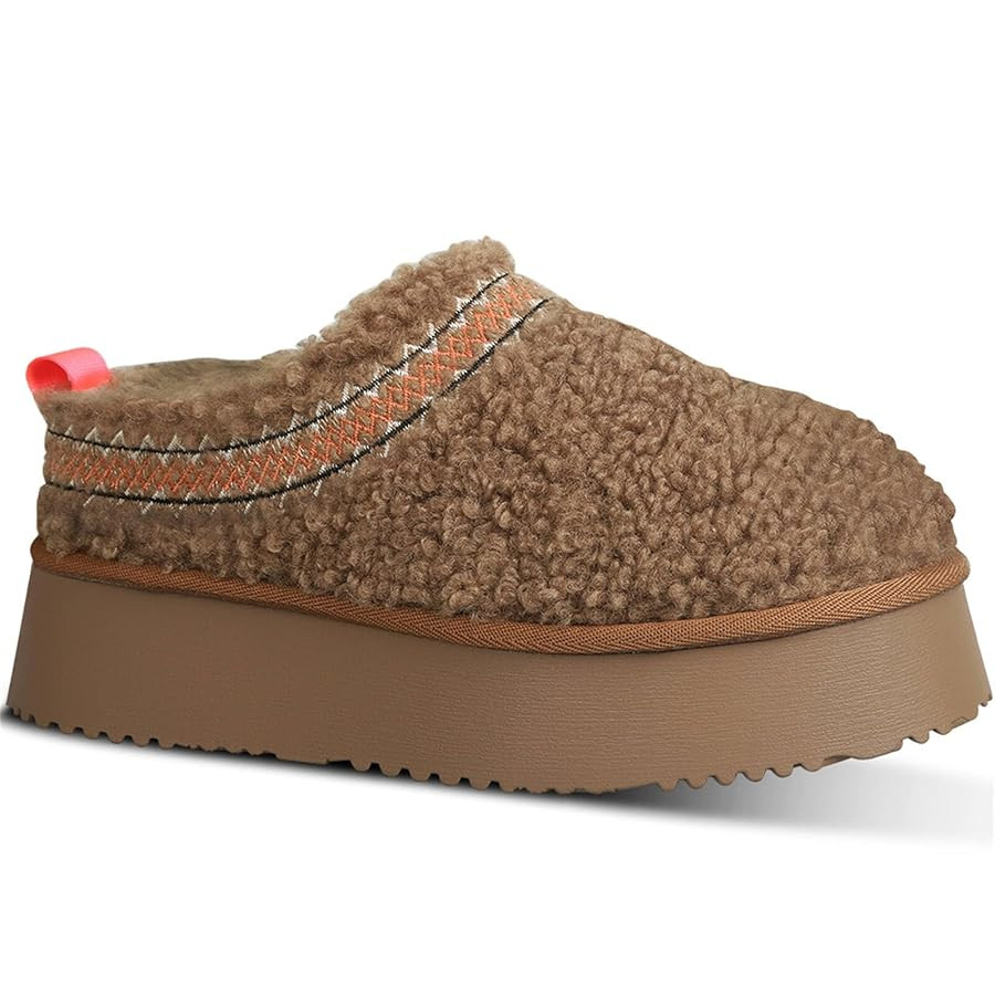Women's Platform Slippers Mini Boots Braid with Plush Fleece Lining Fuzzy Slippers for Women Slip... | Amazon (US)