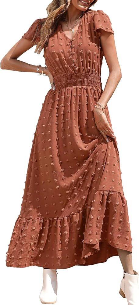 PRETTYGARDEN Short Ruffle Tiered Maxi Dress       
Material: Polyester Blend | Amazon (US)