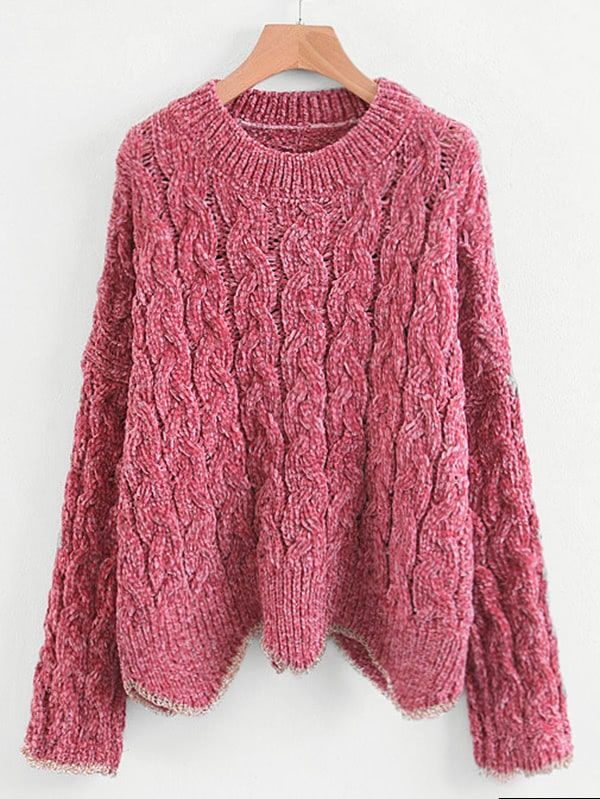 Cable Knit Zigzag Hem Chenille Sweater | ROMWE