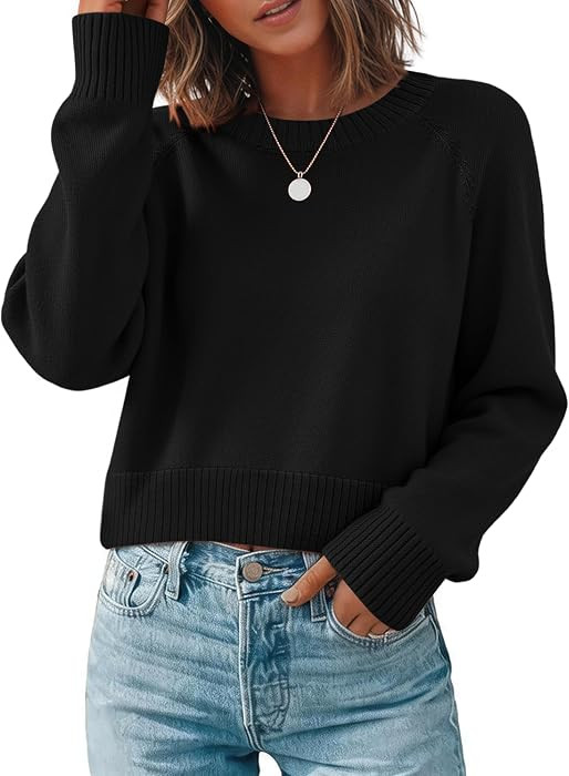 Zeagoo Sweaters for Women Cropped Crewneck Basic 2026 Trendy Fall Tops | Amazon (US)