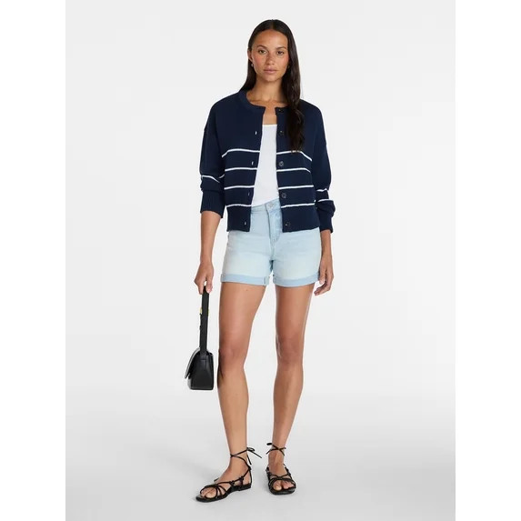 Time and Tru Women's Striped Cardigan Sweater with Long Sleeves, Sizes XS-XXXL | Walmart (US)